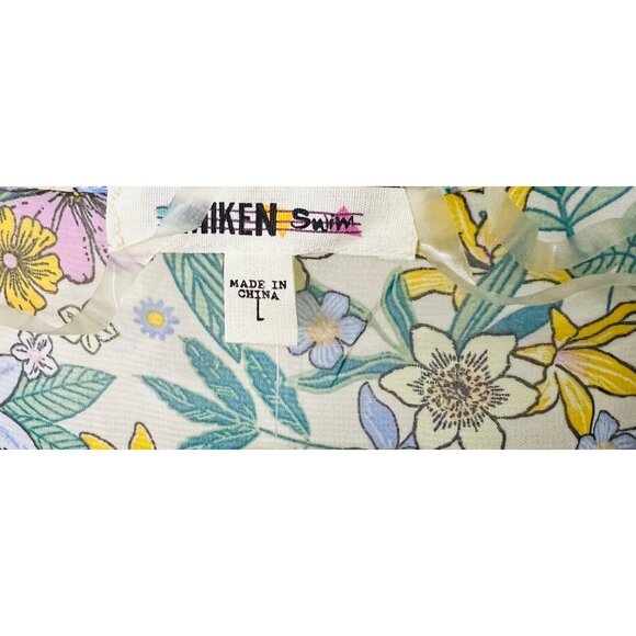 Floral Swim Cover-Up Elastic Waist Adj Tie Lightweight Size Large Polyester - Picture 2 of 4